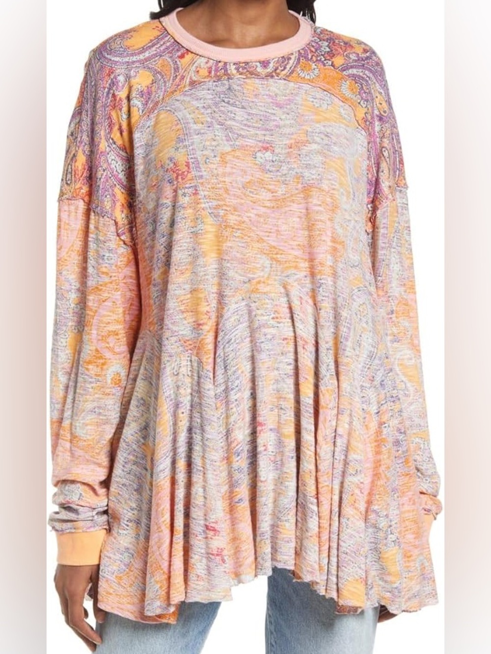 Free People Free Making Circles Longline T-Shirt  In Multi Paisley Size Small
